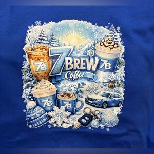 NEW Large 7 Brew Coffee Graphic Blue T-shirt